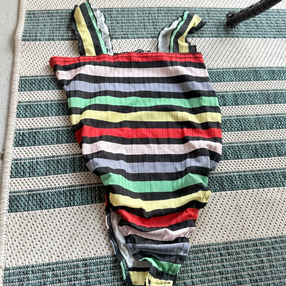 Boohoo Womens Multicolor Striped Ribbed Stretch Bodysuit US s